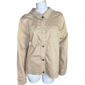 Susan Graver Color Denim Jacket with Soutache‎ Latte X-Large Button Front Fall